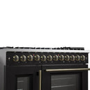 FORNO Galiano 48-Inch French Door Dual Fuel Range with 8 Burners and 6.58 Cu. Ft. Electric Convection Oven in Black/White with Antique Brass Trim - MyBBQDirect