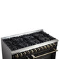 FORNO Galiano 48-Inch French Door Dual Fuel Range with 8 Burners and 6.58 Cu. Ft. Electric Convection Oven in Black/White with Antique Brass Trim - MyBBQDirect