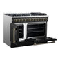 FORNO Galiano 48-Inch French Door Dual Fuel Range with 8 Burners and 6.58 Cu. Ft. Electric Convection Oven in Black/White with Antique Brass Trim - MyBBQDirect