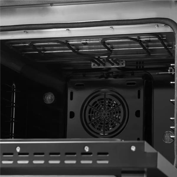 FORNO Galiano 48-Inch French Door Dual Fuel Range with 8 Burners and 6.58 Cu. Ft. Electric Convection Oven in Black/White with Antique Brass Trim - MyBBQDirect