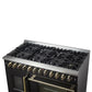 FORNO Galiano 48-Inch French Door Dual Fuel Range with 8 Burners and 6.58 Cu. Ft. Electric Convection Oven in Black/White with Antique Brass Trim - MyBBQDirect