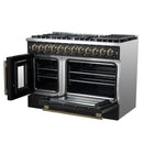 FORNO Galiano 48-Inch French Door Dual Fuel Range with 8 Burners and 6.58 Cu. Ft. Electric Convection Oven in Black/White with Antique Brass Trim