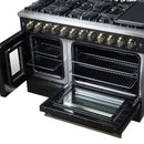 FORNO Galiano 48-Inch French Door Dual Fuel Range with 8 Burners and 6.58 Cu. Ft. Electric Convection Oven in Black/White with Antique Brass Trim - MyBBQDirect