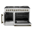 FORNO Galiano 48-Inch French Door Dual Fuel Range with 8 Burners and 6.58 Cu. Ft. Electric Convection Oven in Black/White with Antique Brass Trim - MyBBQDirect
