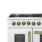 FORNO Galiano 48-Inch French Door Dual Fuel Range with 8 Burners and 6.58 Cu. Ft. Electric Convection Oven in Black/White with Antique Brass Trim - MyBBQDirect