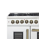 FORNO Galiano 48-Inch French Door Dual Fuel Range with 8 Burners and 6.58 Cu. Ft. Electric Convection Oven in Black/White with Antique Brass Trim - MyBBQDirect