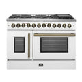 FORNO Galiano 48-Inch French Door Dual Fuel Range with 8 Burners and 6.58 Cu. Ft. Electric Convection Oven in Black/White with Antique Brass Trim - MyBBQDirect