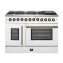 FORNO Galiano 48-Inch French Door Dual Fuel Range with 8 Burners and 6.58 Cu. Ft. Electric Convection Oven in Black/White with Antique Brass Trim - MyBBQDirect