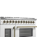 FORNO Galiano 48-Inch French Door Dual Fuel Range with 8 Burners and 6.58 Cu. Ft. Electric Convection Oven in Black/White with Antique Brass Trim