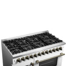 FORNO Galiano 48-Inch French Door Dual Fuel Range with 8 Burners and 6.58 Cu. Ft. Electric Convection Oven in Black/White with Antique Brass Trim - MyBBQDirect