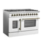 FORNO Galiano 48-Inch French Door Dual Fuel Range with 8 Burners and 6.58 Cu. Ft. Electric Convection Oven in Black/White with Antique Brass Trim - MyBBQDirect