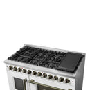 FORNO Galiano 48-Inch French Door Dual Fuel Range with 8 Burners and 6.58 Cu. Ft. Electric Convection Oven in Black/White with Antique Brass Trim - MyBBQDirect
