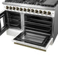 FORNO Galiano 48-Inch French Door Dual Fuel Range with 8 Burners and 6.58 Cu. Ft. Electric Convection Oven in Black/White with Antique Brass Trim - MyBBQDirect