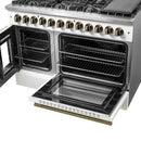 FORNO Galiano 48-Inch French Door Dual Fuel Range with 8 Burners and 6.58 Cu. Ft. Electric Convection Oven in Black/White with Antique Brass Trim - MyBBQDirect