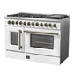 FORNO Galiano 48-Inch French Door Dual Fuel Range with 8 Burners and 6.58 Cu. Ft. Electric Convection Oven in Black/White with Antique Brass Trim - MyBBQDirect
