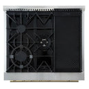 Top-down view of the FORNO Giovanni 30-Inch Gas Range in white, featuring four sealed brass burners, durable cast iron grates, and a sleek matte white cooktop surface for precise, high-efficiency cooking.