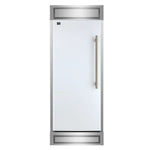 Front view of FORNO Maderno 28-Inch Built-In 13.6 Cu. Ft. Convertible Refrigerator in white with left-swing door hinge, featuring a minimalist design and flush cabinet installation.