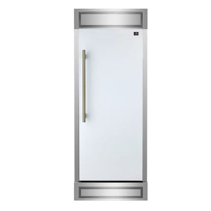 FORNO Maderno 28-Inch Built-In 13.6 Cu. Ft. Convertible Refrigerator in white, featuring a sleek panel-ready design and minimalist integrated handle.