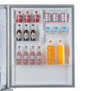 Interior view of the door compartments on the FORNO Milano stainless steel French door refrigerator, featuring multiple adjustable clear bins and spacious storage designed for condiments, beverages, and dairy items as part of the 4-Piece Appliance Package.