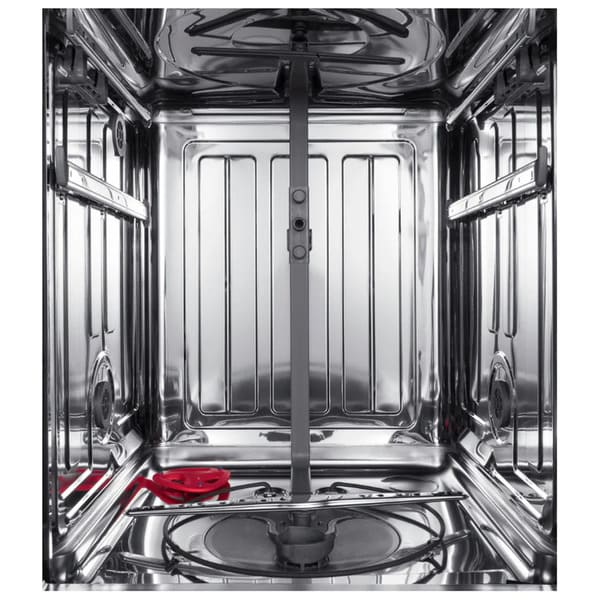 Interior view of the FORNO Pozzo dishwasher from the 4-Piece Appliance Package, showcasing multiple stainless steel racks, adjustable tines, and spacious compartments designed for efficient, high-capacity dishwashing.