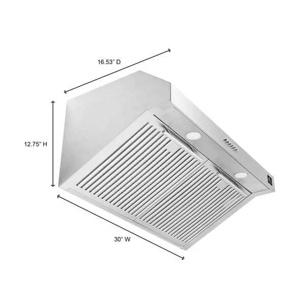 Dimension diagram of the FORNO espresso-colored gas range from the 4-Piece Appliance Package, detailing height, width, depth, and installation clearance measurements for accurate kitchen planning and fit.