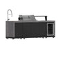 Angled view of the FORNO Rimini 30-Inch Outdoor Kitchen, featuring a premium stainless steel grill with ergonomic control knobs, side ventilation panels, and built-in storage drawers, designed for both style and functionality in an outdoor setting.
