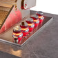 Close-up view of the control panel on the FORNO Rimini 30-Inch Outdoor Kitchen BBQ, featuring sleek stainless steel construction with ergonomic, illuminated control knobs for precise flame and temperature adjustment.