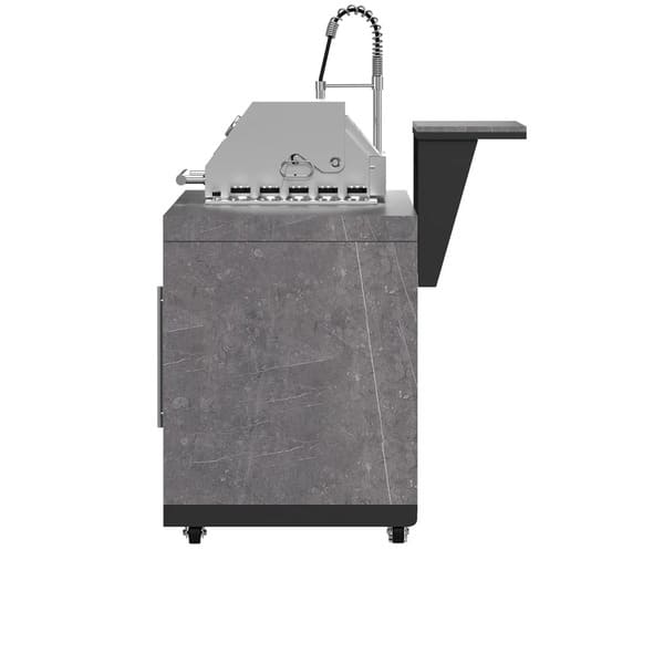 Side view of the FORNO Rimini 30-Inch Outdoor Kitchen, showcasing the sleek stainless steel exterior, ventilation panels, and smooth finish designed for modular integration and durability in outdoor cooking spaces.