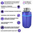 FORNO Acqua BrightDiamond 1HP Super Quiet Garbage Disposal Corded with Motion Sensor Cabinet Light & Pre-Wired Air Switch - MyBBQDirect