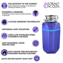FORNO Acqua BrightDiamond 3/4HP Super Quiet Garbage Disposal Corded with Motion Sensor Cabinet Light & Pre-Wired Air Switch - MyBBQDirect