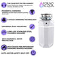 FORNO Acqua BrightDiamond 1HP Super Quiet Garbage Disposal Corded with Motion Sensor Cabinet Light & Pre-Wired Air Switch - MyBBQDirect