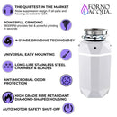 FORNO Acqua BrightDiamond 1HP Super Quiet Garbage Disposal Corded with Motion Sensor Cabinet Light & Pre-Wired Air Switch