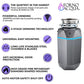 FORNO Acqua BrightDiamond 1HP Super Quiet Garbage Disposal Corded with Motion Sensor Cabinet Light & Pre-Wired Air Switch - MyBBQDirect
