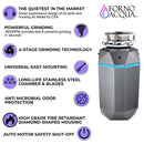 FORNO Acqua BrightDiamond 1HP Super Quiet Garbage Disposal Corded with Motion Sensor Cabinet Light & Pre-Wired Air Switch - MyBBQDirect