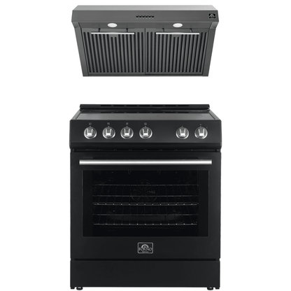 Forno Espresso Package - 30" Electric Range and Range Hood in Stainless Steel, Black, or White with Accents
