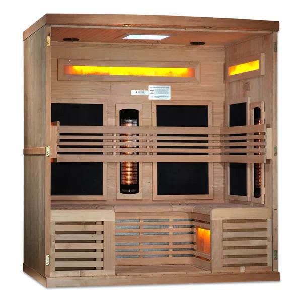 Golden Designs 6-Person Full Spectrum PureTech™ Near Zero EMF FAR Infrared Sauna with Himalayan Salt Bar Canadian Hemlock - GDI-8260-01