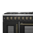 FORNO Galiano 48-Inch French Door Gas Range with 8 Burners and 6.58 Cu. Ft. Convection Oven in Black/White with Antique Brass Trim - MyBBQDirect