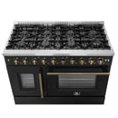FORNO Galiano 48-Inch French Door Gas Range with 8 Burners and 6.58 Cu. Ft. Convection Oven in Black/White with Antique Brass Trim - MyBBQDirect