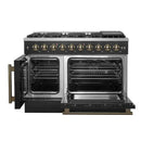 FORNO Galiano 48-Inch French Door Gas Range with 8 Burners and 6.58 Cu. Ft. Convection Oven in Black/White with Antique Brass Trim - MyBBQDirect