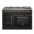 FORNO Galiano 48-Inch French Door Gas Range with 8 Burners and 6.58 Cu. Ft. Convection Oven in Black/White with Antique Brass Trim