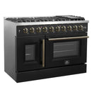 FORNO Galiano 48-Inch French Door Gas Range with 8 Burners and 6.58 Cu. Ft. Convection Oven in Black/White with Antique Brass Trim