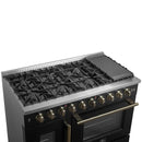 FORNO Galiano 48-Inch French Door Gas Range with 8 Burners and 6.58 Cu. Ft. Convection Oven in Black/White with Antique Brass Trim - MyBBQDirect