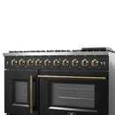 FORNO Galiano 48-Inch French Door Gas Range with 8 Burners and 6.58 Cu. Ft. Convection Oven in Black/White with Antique Brass Trim - MyBBQDirect