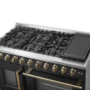 FORNO Galiano 48-Inch French Door Gas Range with 8 Burners and 6.58 Cu. Ft. Convection Oven in Black/White with Antique Brass Trim - MyBBQDirect