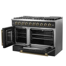 FORNO Galiano 48-Inch French Door Gas Range with 8 Burners and 6.58 Cu. Ft. Convection Oven in Black/White with Antique Brass Trim - MyBBQDirect