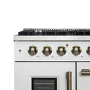 FORNO Galiano 48-Inch French Door Gas Range with 8 Burners and 6.58 Cu. Ft. Convection Oven in Black/White with Antique Brass Trim - MyBBQDirect