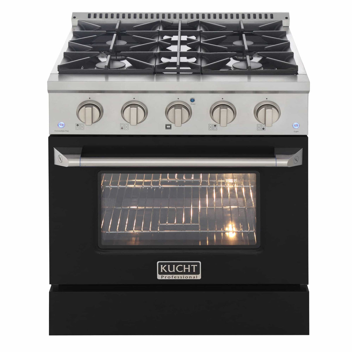 Kucht 30-Inch Pro-Style Dual Fuel Range in Stainless Steel with Black Oven Door KDF302-K