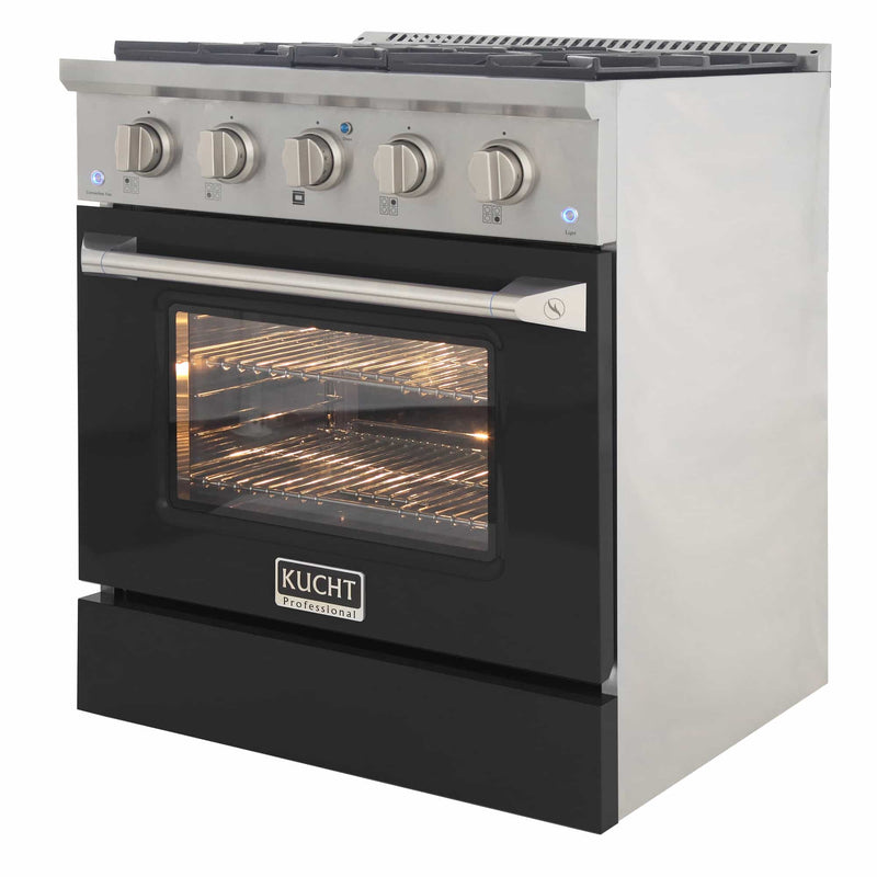 Kucht 30-Inch Pro-Style Dual Fuel Range in Stainless Steel with Black Oven Door KDF302-K