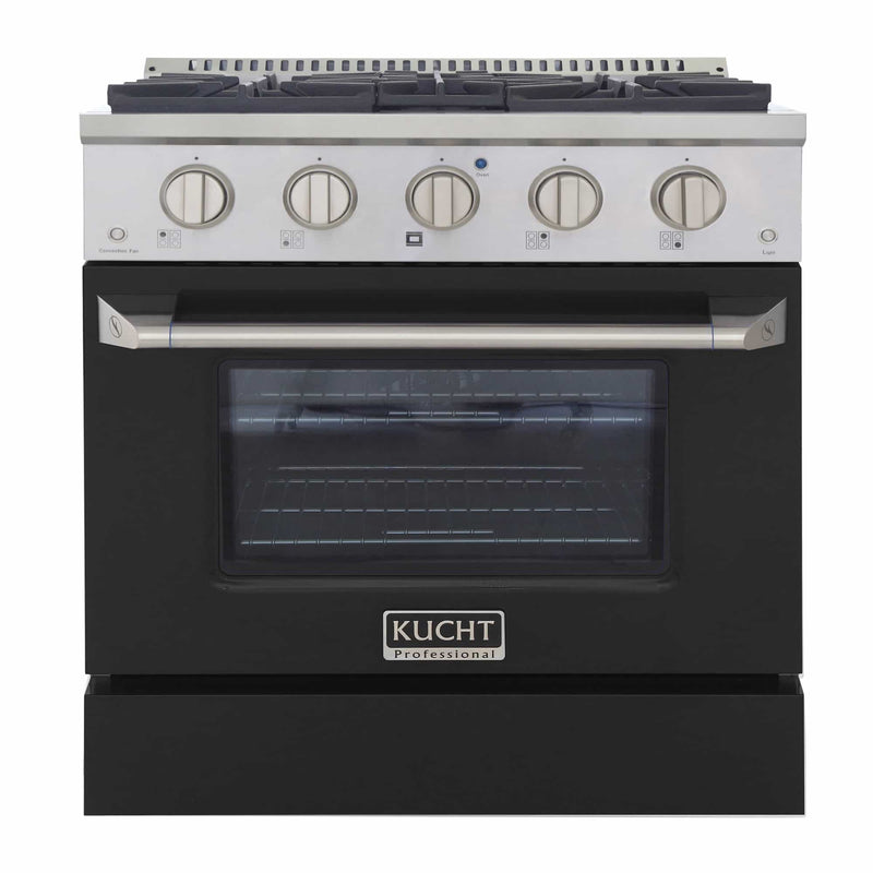 Kucht 30-Inch Pro-Style Dual Fuel Range in Stainless Steel with Black Oven Door KDF302-K