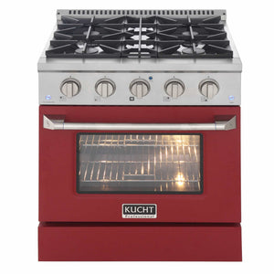 Kucht 30-Inch Pro-Style Dual Fuel Range in Stainless Steel with Red Oven Door KDF302-R